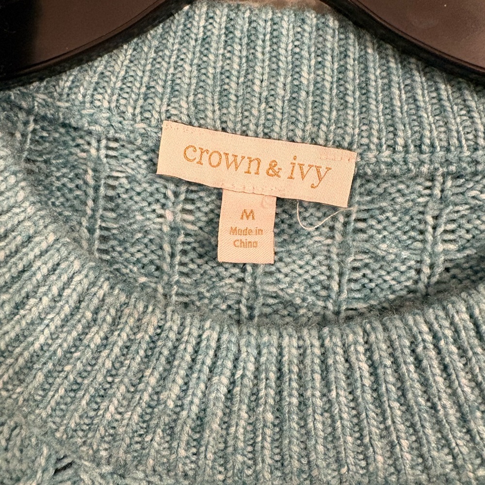 Crown & Ivy cable Knit Sweater in turquoise size medium - Picture 3 of 4